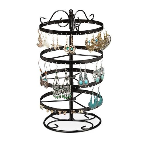 Relaxdays Oorbellenrekje rond, metaal, zwart, H x B: 30 x 16,5 cm