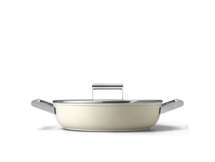 Smeg, DPF2812CRM Antihaft-Pfanne, Durchmesser 28 cm, PFAS-freie Keramikbeschichtung, Edelstahlgriffe, für alle Herdarten geeignet, ofenfest bis 250 °C, Fassungsvermögen 4,3 l, Mattcreme