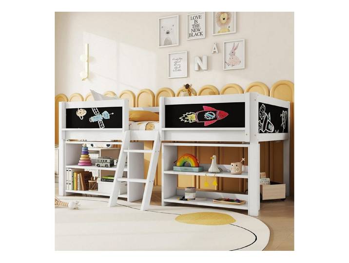LuxusKollektion Kinderbett Kinderbett Halbhohes Bett 90x200 Weiß