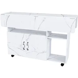 Merax Mobile Kücheninsel 110x70x80 cm, klappbarer Küchentisch mit Rollen, Ablageböden & Stauraum, Esstisch und Sideboard, Weißes Marmormuster