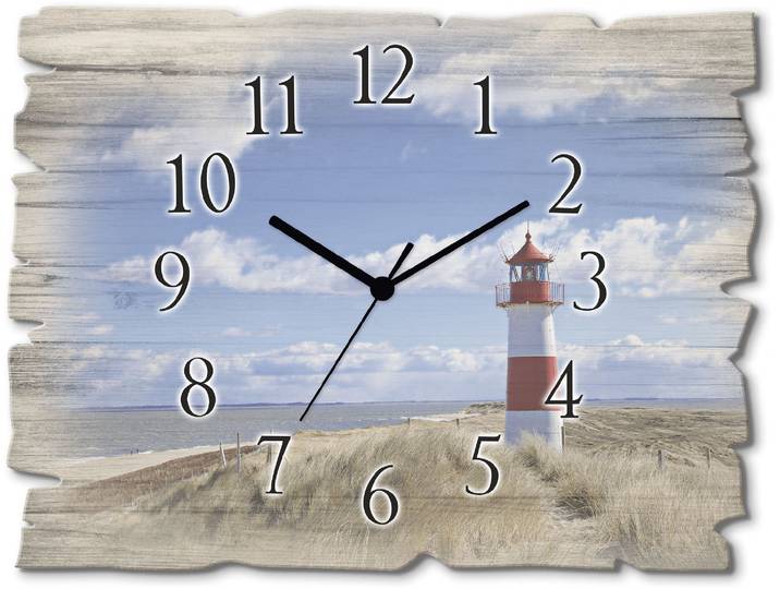 Wanduhr ARTLAND Leuchtturm Sylt , blau, B:40cm H:30cm T:0,6cm, Wanduhren, Wanduhr, wahlweise mit Quarz- oder Funkuhrwerk, lautlos ohne Tickgeräusche
