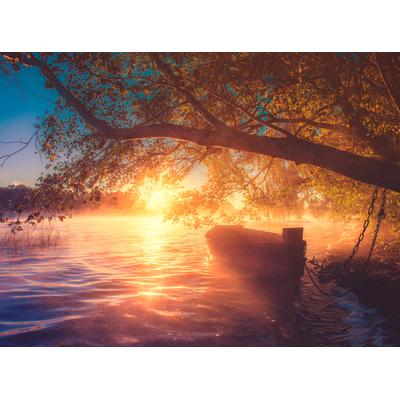 Fototapete PAPERMOON "Misty Lake View", bunt, B:4m L:2,6m, Vlies, Tapeten