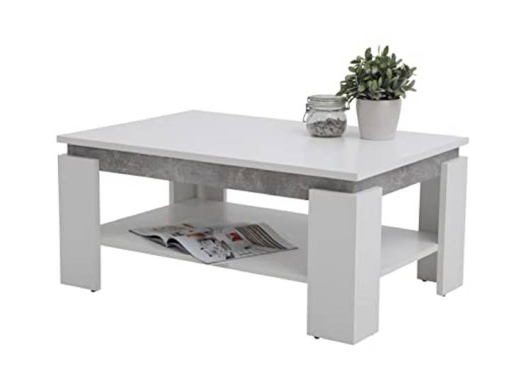 möbelando Couchtisch >Tim II< in weiß/Beton-Optik aus Holzwerkstoff - 90x40x60cm (BxHxT)
