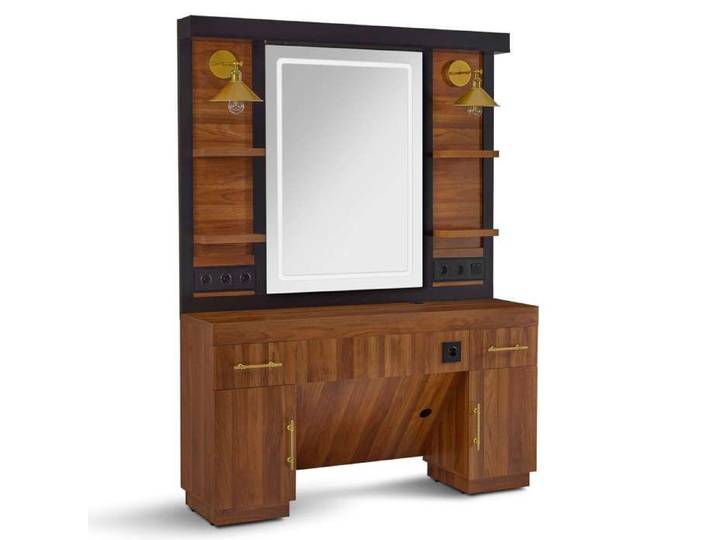 BarberPub Coiffeur avec 2 tiroirs coiffeuse avec miroir poste de commande avec 4 étagères & 2 armoires 3167