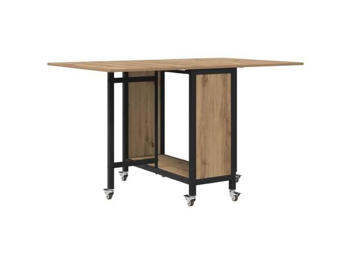 KFGWERSTY Esstisch mit Rollen 130 x 80 x 76,5 cm Stahl pb Artisan-Eiche Platzsparend zusammenklappbar, integriertes Ablagefach, 6 arretierbare Rollen, wasserresistente Holzoberfläche
