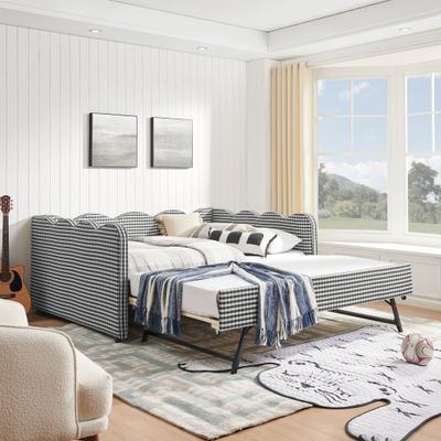 Full Size Cozy Gingham Daybed with Twin Size Trundle No Box Spring Needed