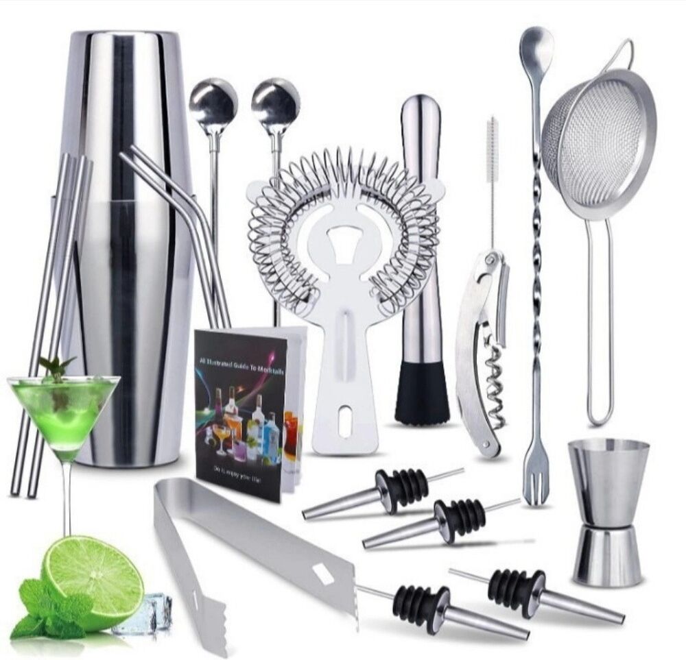 INF Boston 20-teiliges Barzubehör-Set: Cocktail Shaker Set für den Hausgebrauch