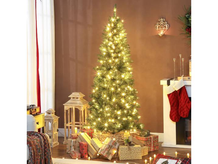 HOMCOM Sapin de Noël 180cm Vert avec Lumières et Support Métal