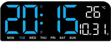 Daily Discovery Large Display Digital Wall Clock, LED Wall Clock With Temperature Date Week Display blue