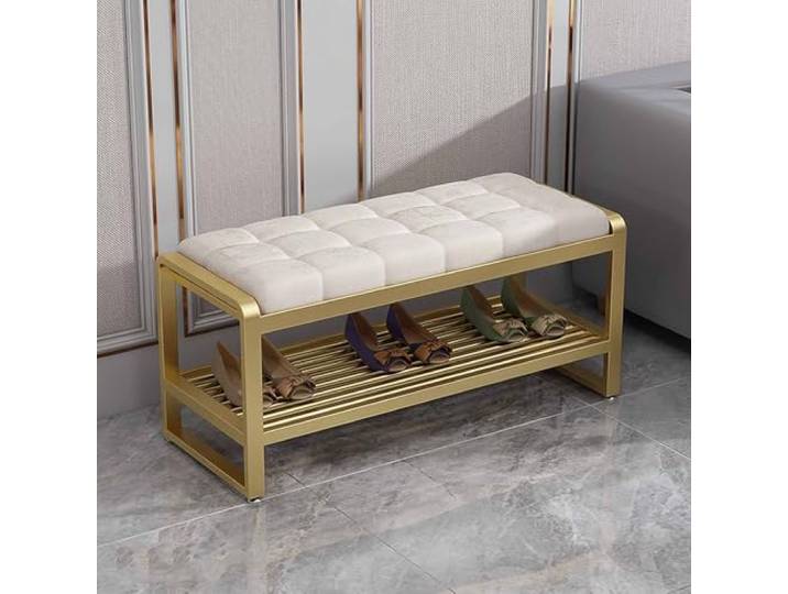 KaBuea Schlafzimmerbank, 2-lagige Ottoman-Bank, gepolsterte Eingangsbank, Samt-Fußstütze, Hocker, Schlafzimmer-Sitzbank für Wohnzimmer/Schlafzimmer/Bettende