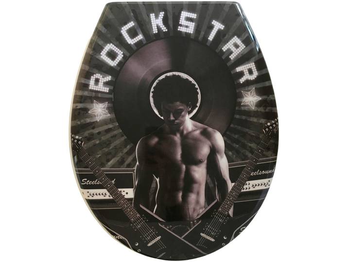 WC-Sitz ADOB Rockstar , schwarz, B:37cm H:5cm L:44cm, Duroplast, Edelstahl, WC-Sitze, WC-Sitz, Absenkautomatik, zur Reinigung abnehmbar