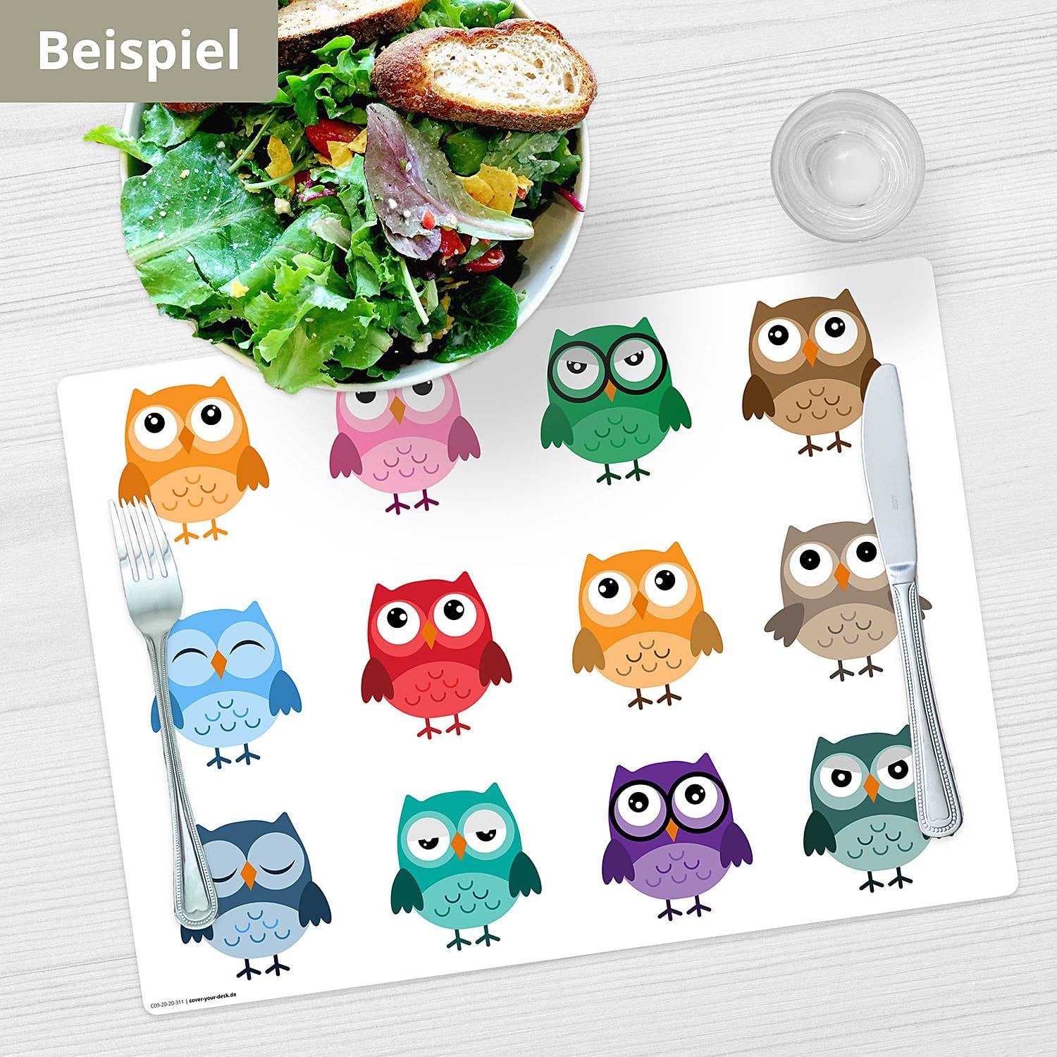 home24 Placemats Uilen set van 1, multicolor, 44 x 32 cm