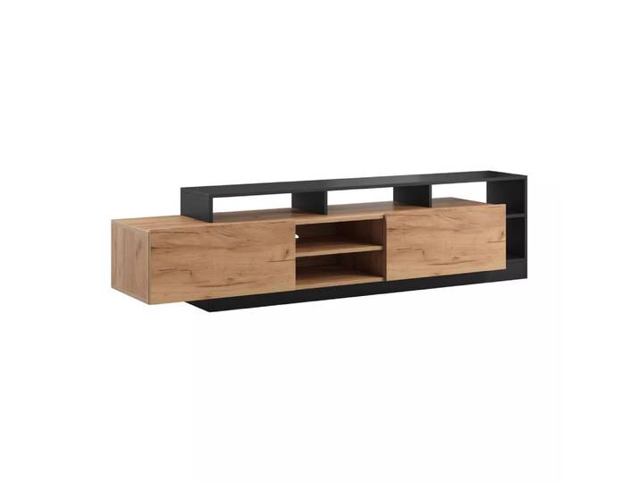 Vente-unique - TV-Möbel - 2 Türen und 6 Ablagefächer - Mit LED-Beleuchtung - Holzfarben hell und Anthrazit - IDESIA, One Size
