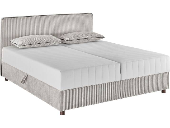 Boxbett, Cord, Hellgrau, 182×210 cm, Mit Stauraum & Taschen-Federkernmatratzen, Atlantic Home Collection