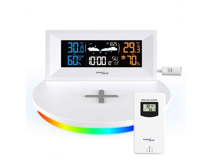 Greenblue Wireless Weather Station With Wireless/inductive Charger\, Clock\, Alarm\, Calendar\, Outdoor Sensor\, Gb213