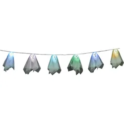Halloween Dekoration - Geister Lichterkette (6 Geister, 170cm)
