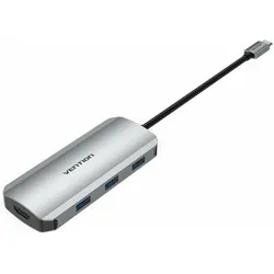 Vention Tojhb (USB-C, 7 Ports), Dockingstation + USB Hub, Grau, Silber