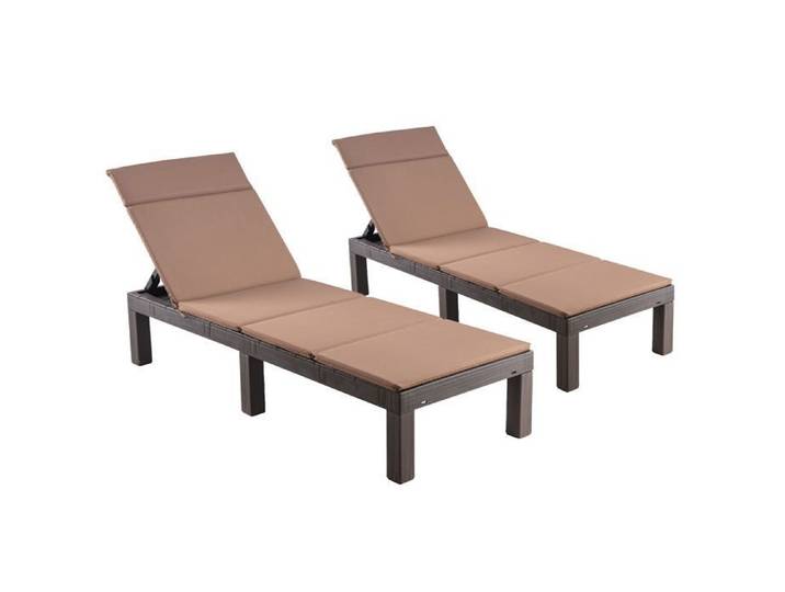 Lot de 2 Bain de Soleil Chaise Longue Jardin Exterieur - Dossier réglable - avec Coussin