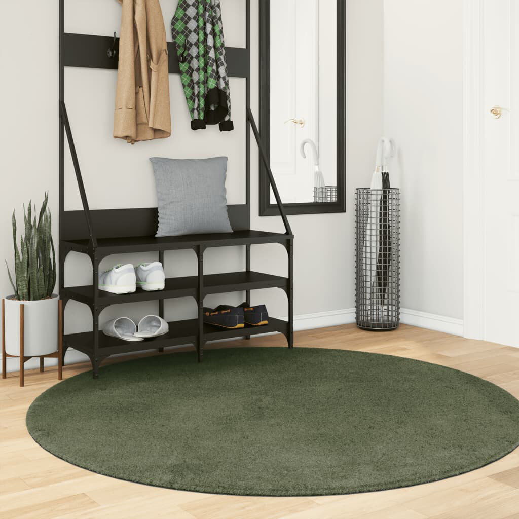 17 Stories Rug "HUARTE" Short Pile Soft and Washable Forest Green Forest green Round 160cm