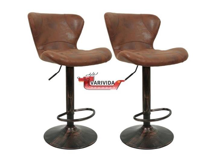 Tabourets de Bar - VARIVIDA - Lot de 2 - Réglables en hauteur - Style rétro - Cuir marron vintage