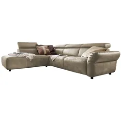 KAWOLA Sofa RISO Ecksofa mit motorischer Sitztiefenverstellung Leder grau Recamiere links