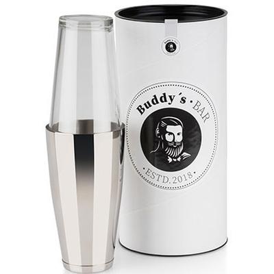 Cocktail Shaker BUDDY'S "Buddy´s Bar - Boston", grau (transparent, edelstahlfarben, silberfarben, grau), B:9,5cm H:30cm T:9,5cm, Edelstahl, Glas, Shaker, 700 ml Becher + 400 ml Glas, Edelstahl poliert