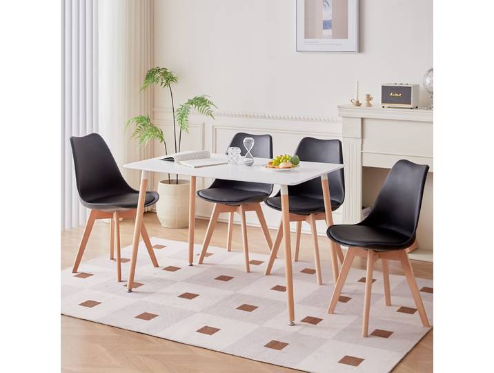 Ensemble table et chaises GrandCA HOME, table de cuisine rectangulaire avec 4 chaises, style moderne, pieds en bois, pour salon 110CM