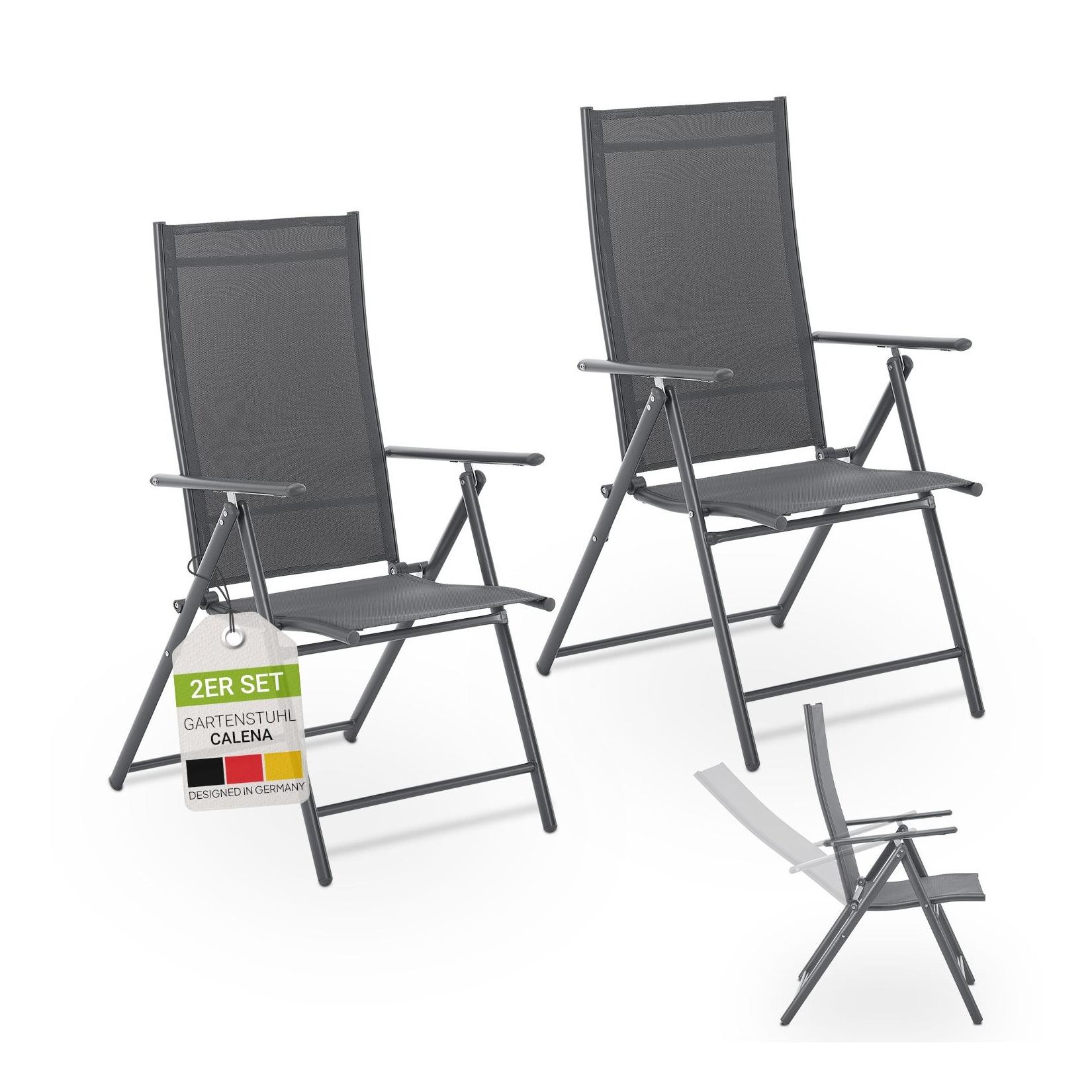Juskys Gartenstuhl Calena 2er Set - 7-fach verstellbare Rückenlehne mit Klappfunktion - Anthrazit