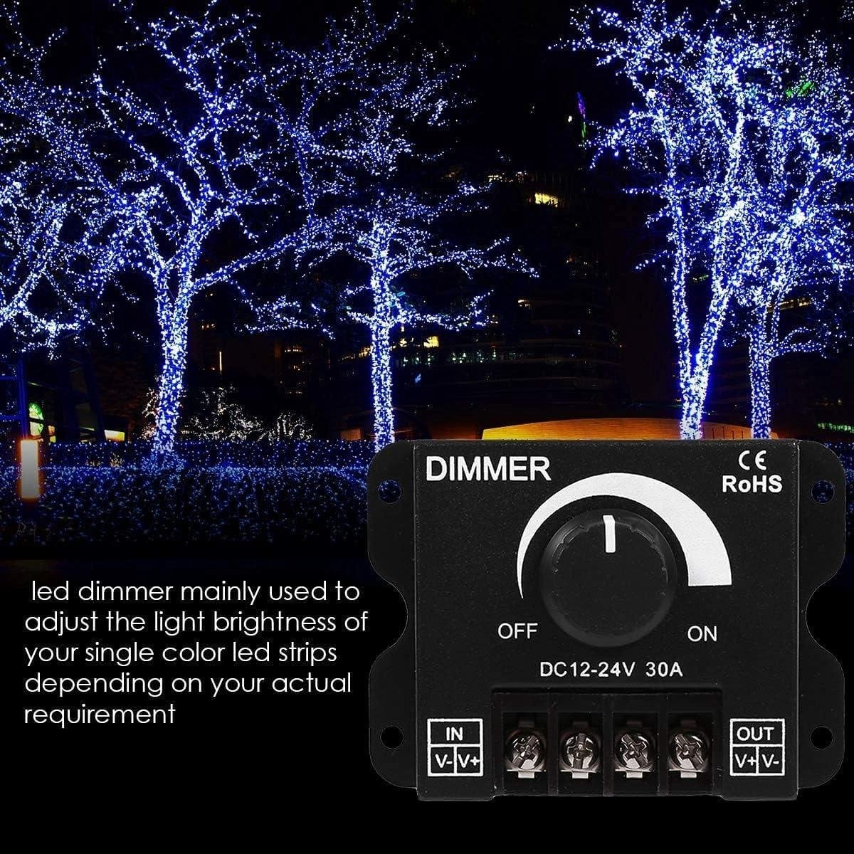 Green Glow LED strip dimmer met instelbare helderheid voor DC 12V-24V, 30A PWM-dimcontroller, zwart