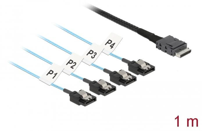 Delock OCuLink SFF-8611 naar 4 x SATA 7-polig kabel, 1 meter, recht, mannelijk/mannelijk