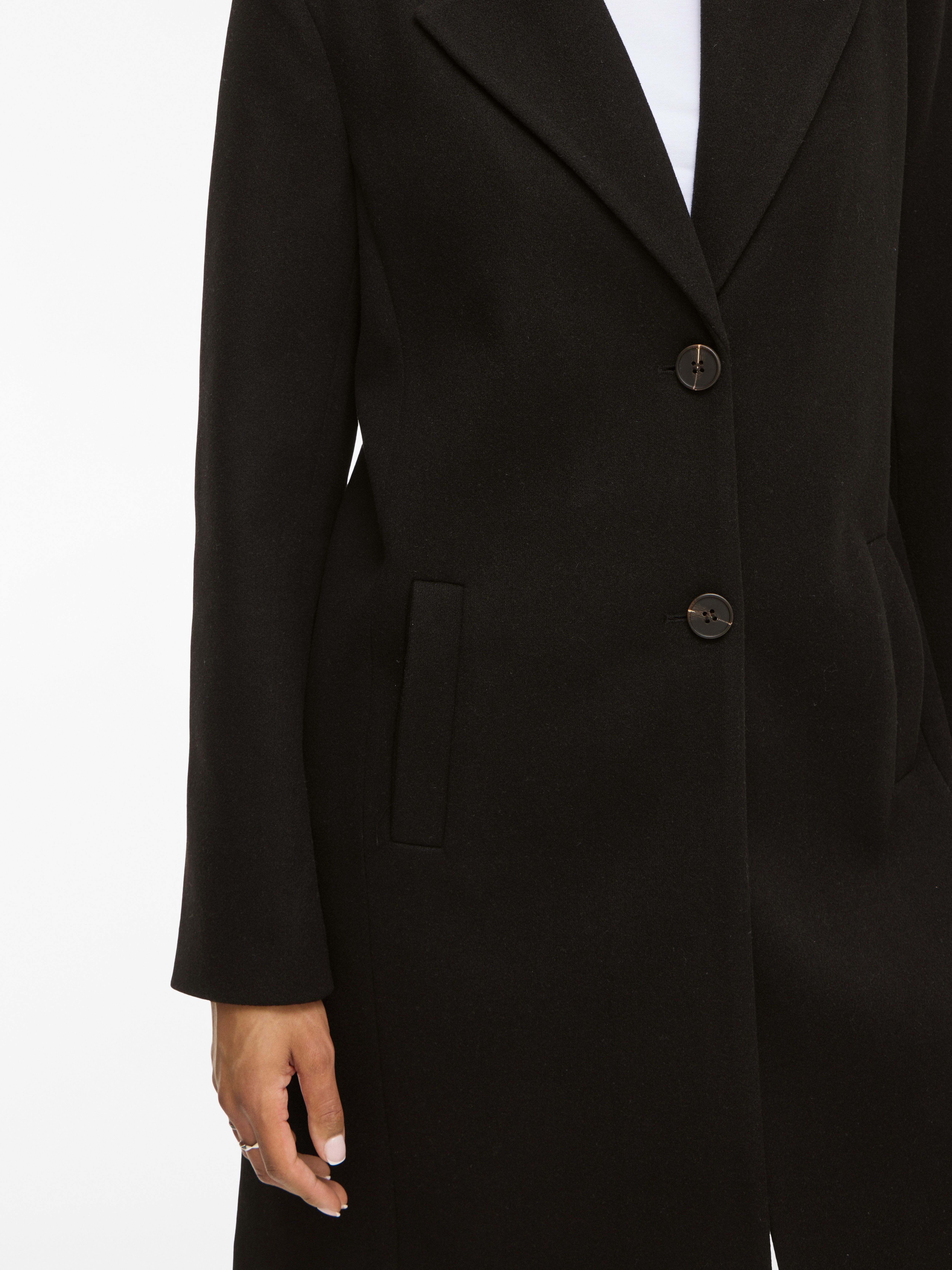 Kurzmantel VILA "VICLAUDIA BUTTON COAT - NOOS", Damen, Gr. 42, schwarz (schwarz beauty), Web, Obermaterial: 100% Polyester, unifarben, regular fit kniefrei, V-Ausschnitt, Mäntel Kurzmantel schwarz beauty 42