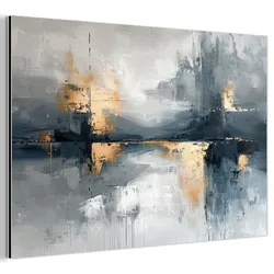 METALLBILD Kunst - Grau - Gold - Abstrakt 30x20 cm