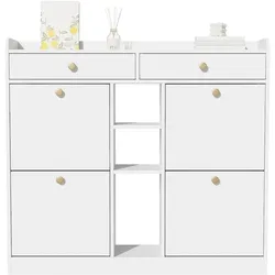 Schuhschrank 110x26x100 mit 4 Klapptüren, 2 Schubladen, Weiß, moderne Aufbewahrungslösung für Schuhe und Accessoires