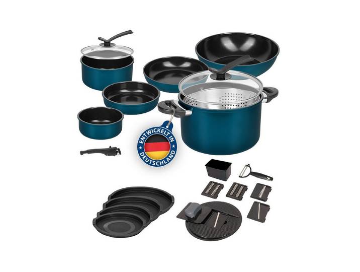 Genius Geschirr-Set Kochgeschirr Kelton 3 in 1 mit Pfannen, Töpfe, Deckel 27tlg., Antihaftbeschichtet