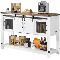 VEVOR Kaffeebarschrank 120 x 39,8 x 83 cm Bauernhaus-Kaffeebarschrank mit 4-stufigem Stauraum, Kaffeebartisch mit Scheunentoren, Sideboard-Buffetschrank für Wohnzimmer Eingangsbereich