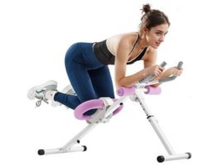 VEVOR Bauchmuskeltrainingsgerät Bauchtrainer AB-Maschine Fitnessstudio, Bauchtrainer 150 kg Gewichtskapazität, Bauchmuskeltrainer Krafttraining klappbares verstellbares Fitnessgerät Weiß + Rosa