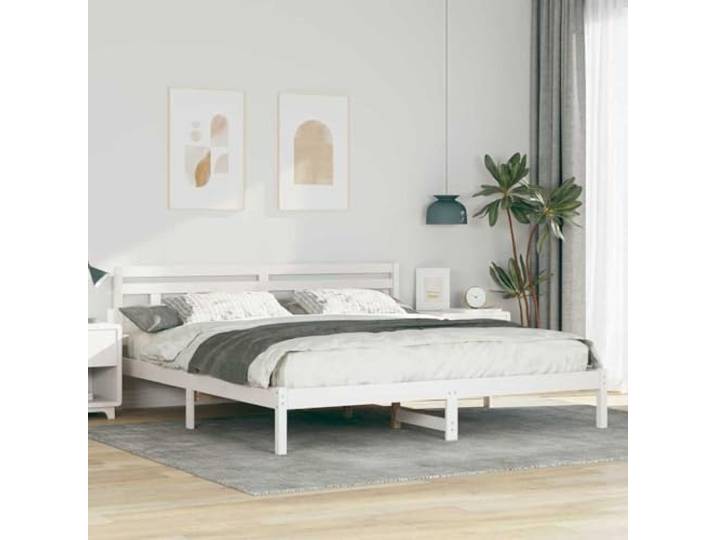 YUTAASU Bettgestell mit Kopfteil Weiß Massivholz Kiefer Plattform-Lattenrost, Quadratische Beine, Einfacher Aufbau, Pflegeleicht