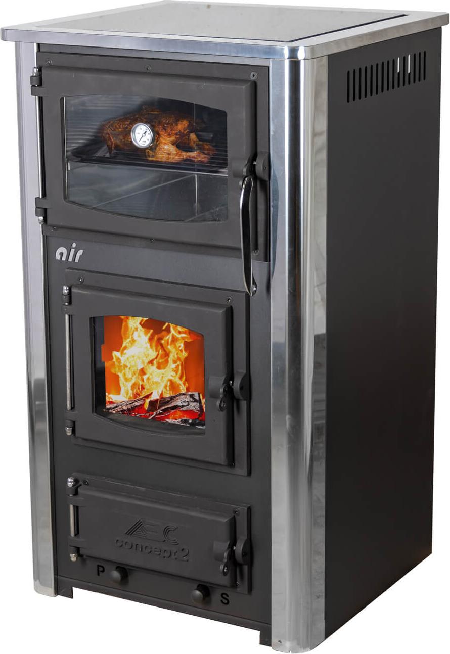 Kaminofen mit Backfach und Herdplatte mit Glaskeramik ABC Concept 2 Air Mini Mehrfachbelegung Holzofen 10 kW Kamin Ofen Holz Werkstattofen Schwedenofen Hüttenofen Heizofen Holzofen