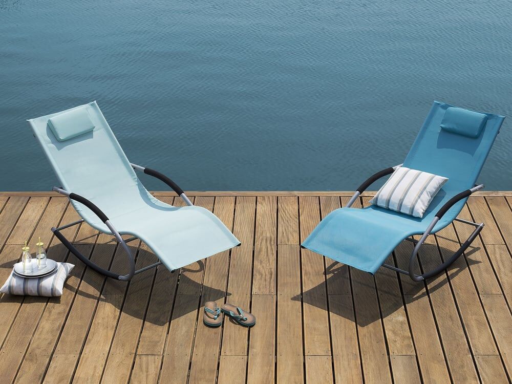 Beliani Chaise longue à bascule métal turquoise Bleu 149x84x63cm