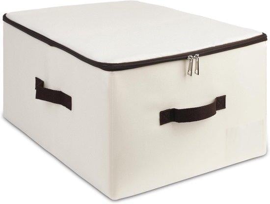 Famanu opbergbox met deksel, opvouwbare en stapelbare stoffen opbergdoos met handgrepen, beige
