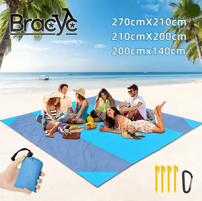 Inspire Essentials Waterproof Pocket Beach Blanket Portable Sand Free Picnic Mat blue 106.3 X 82.7in