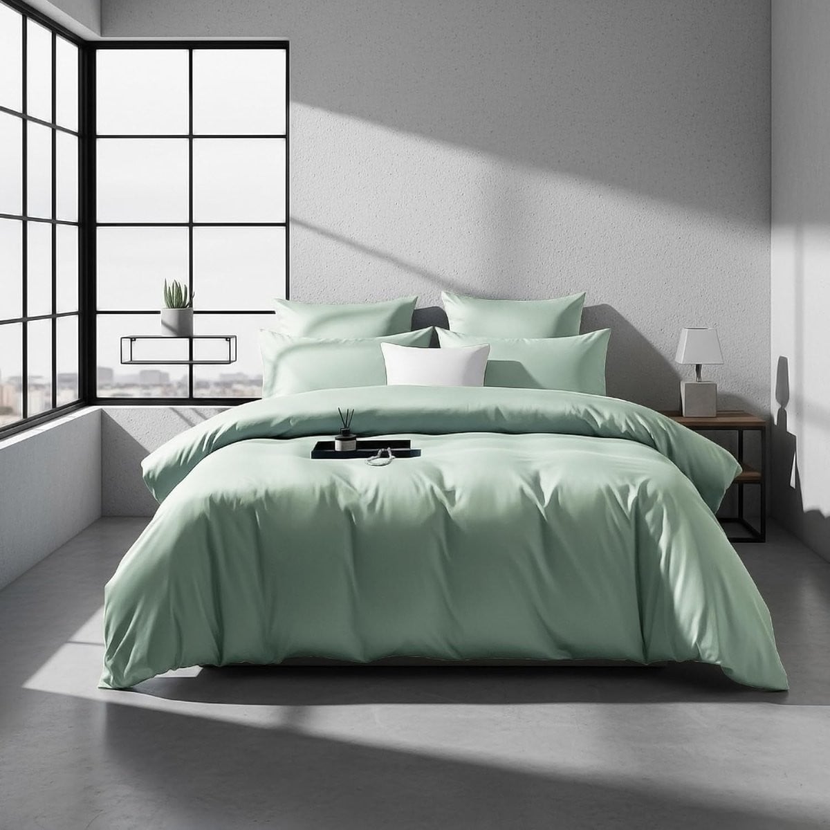 Saliegroene satijnen dekbedset met hoge draaddichtheid, 135 x 200 cm