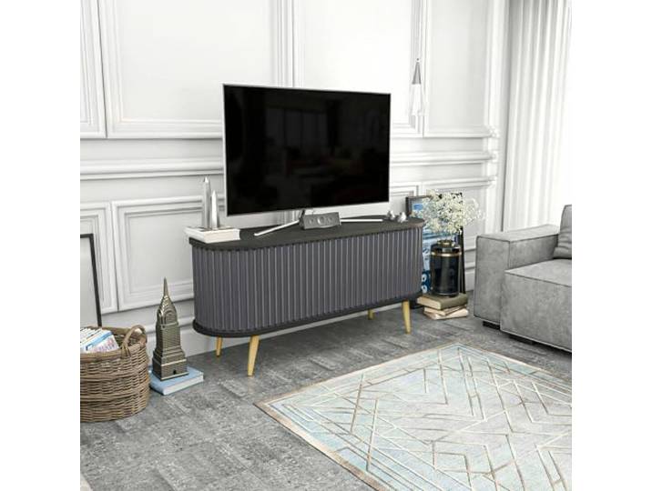 Dmora TV-Schrank Aludra 140x43x64 cm Schwarz, 2 Böden, 6 Fächer