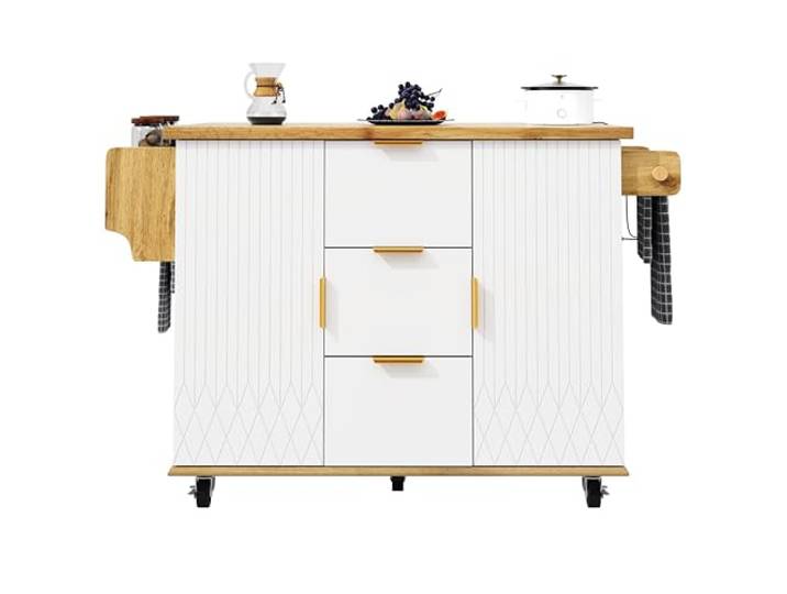 Ropilly Mobile Kücheninsel, Rollbarer Küchenwagen mit Stauraum, Moderner MDF Küchentrolley für Küche und Essbereich (White, Kitchen Island)