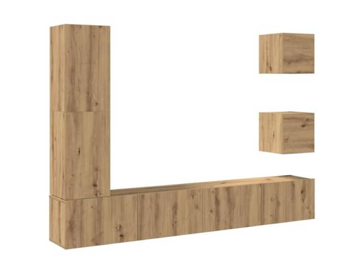 RJPLMFV TV-Wandschrank, 5-teilig, Eichenholz, Holz Großer Stauraum, staubdichte Tür, leicht zu reinigen, klassisches Design
