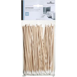 Durable Reinigungsstäbchen Cotton Buds 100, Wattestäbchen, Holzgriff, 100 Stück