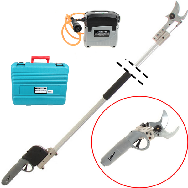 Elektrische Baumschere für das Beschneiden BlackStone 500-BP mit Verlängerungsschaft BlackStone 32-H von 2,5 Meter - Amboss Schnitt - Schnittdurchmesser max. 40 mm