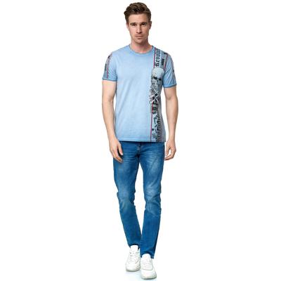 T-Shirt RUSTY NEAL, Herren, Gr. S, blau, 100% Baumwolle, bedruckt, normal, Rundhals, Shirts T-Shirt, im verwaschenen Look