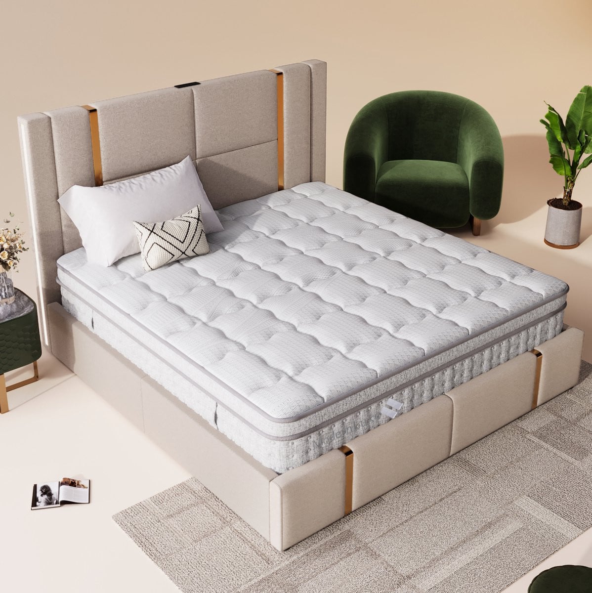MODFU Matras met 7-zones pocketvering en koudschuim, H3, Wit, B: 140 cm, L: 200 cm, H: 25 cm