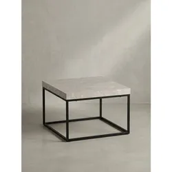 Couchtisch in Stein-Optik mit Metallbeinen im modernen Design, Beige 60x60x38 cm
